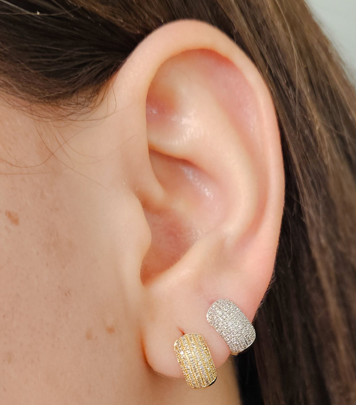 Timeless Sparkle: 14K Gold Dome Pave Diamond Huggie Earrings