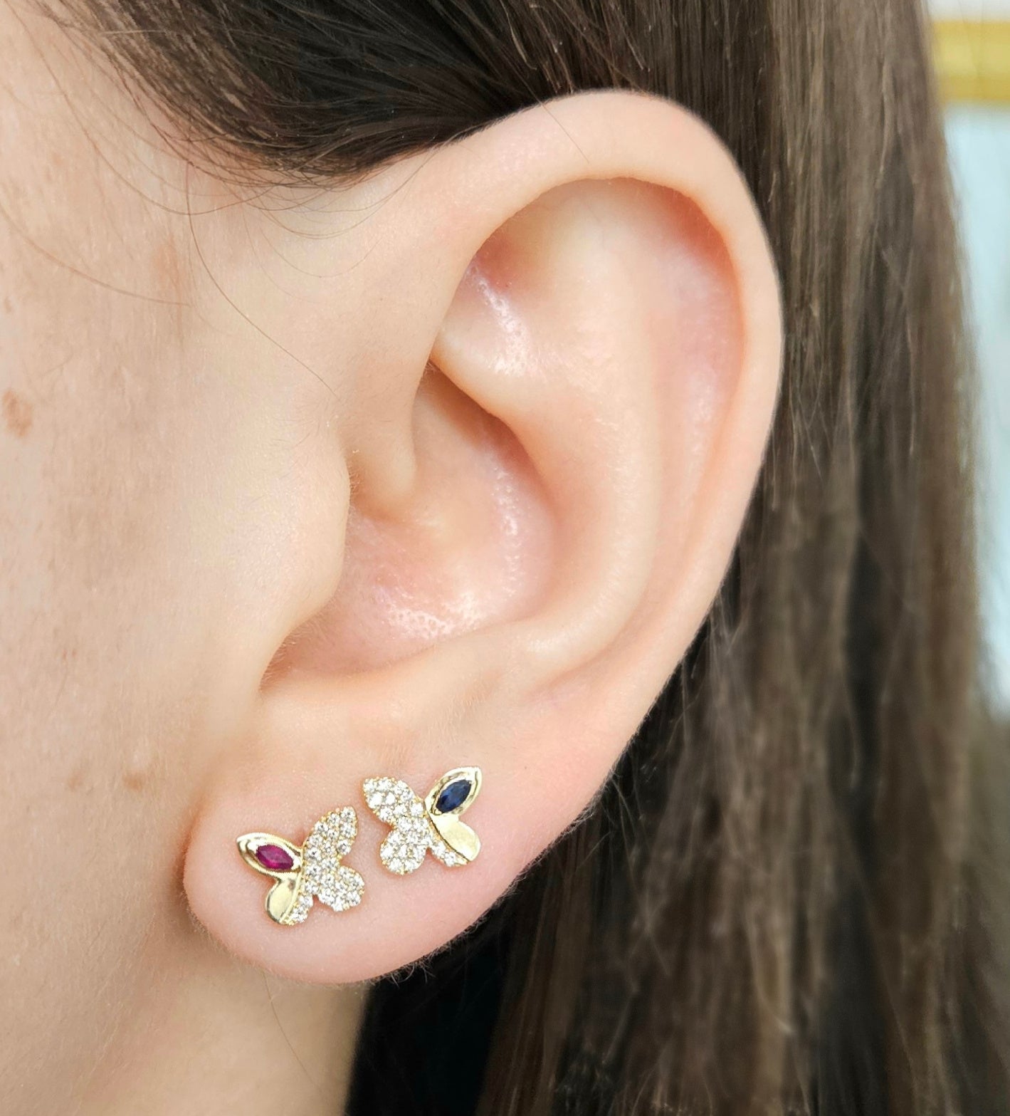 Whimsy in Flight Diamond And Color Stone Butterfly Earrings