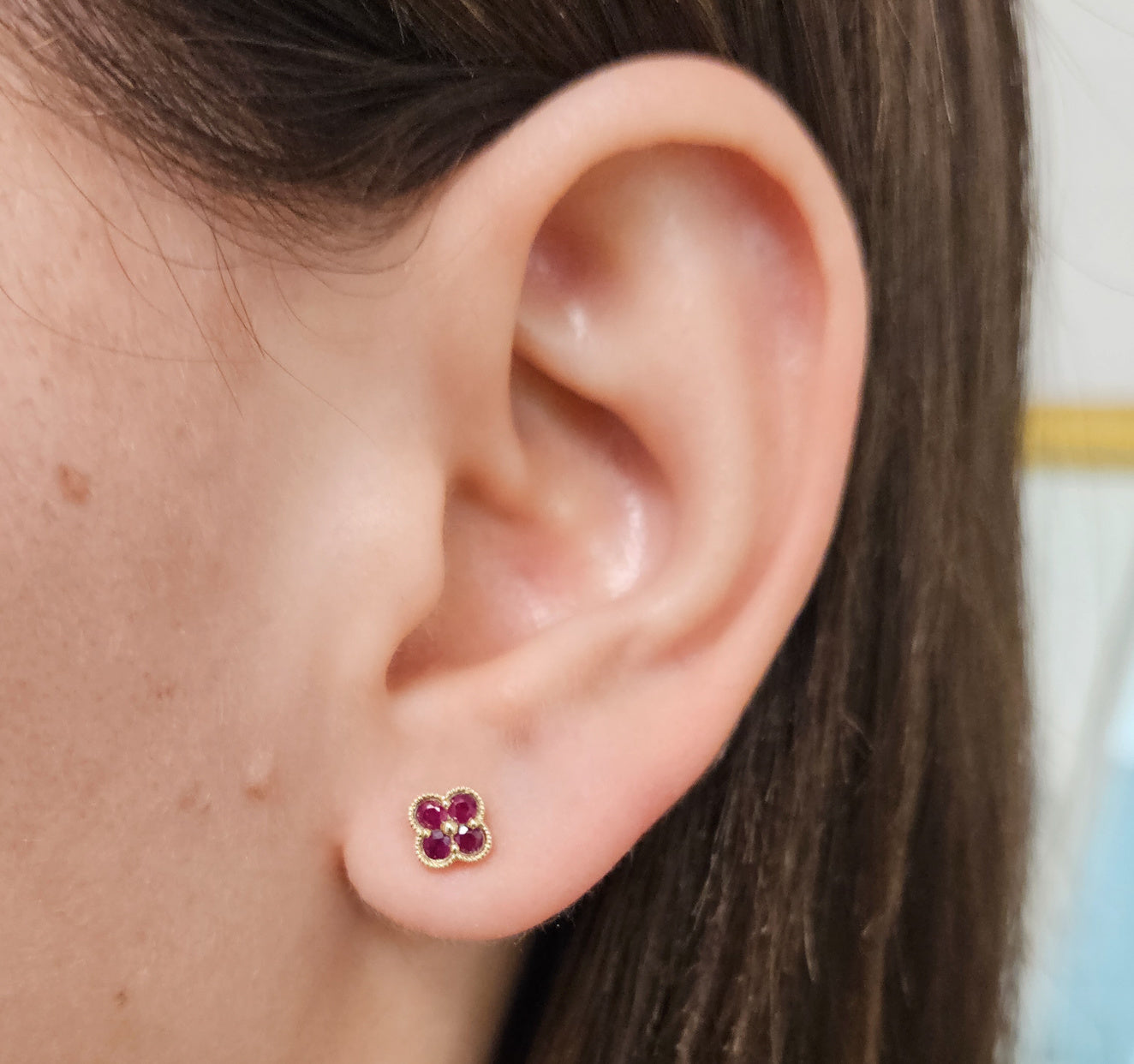 Clover Ruby And Diamond Earring, Bracelet and Ring Gift Jewelry Set