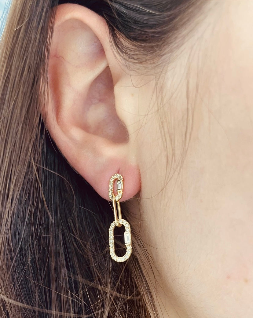 Diamond Paperclip Dangle Earrings