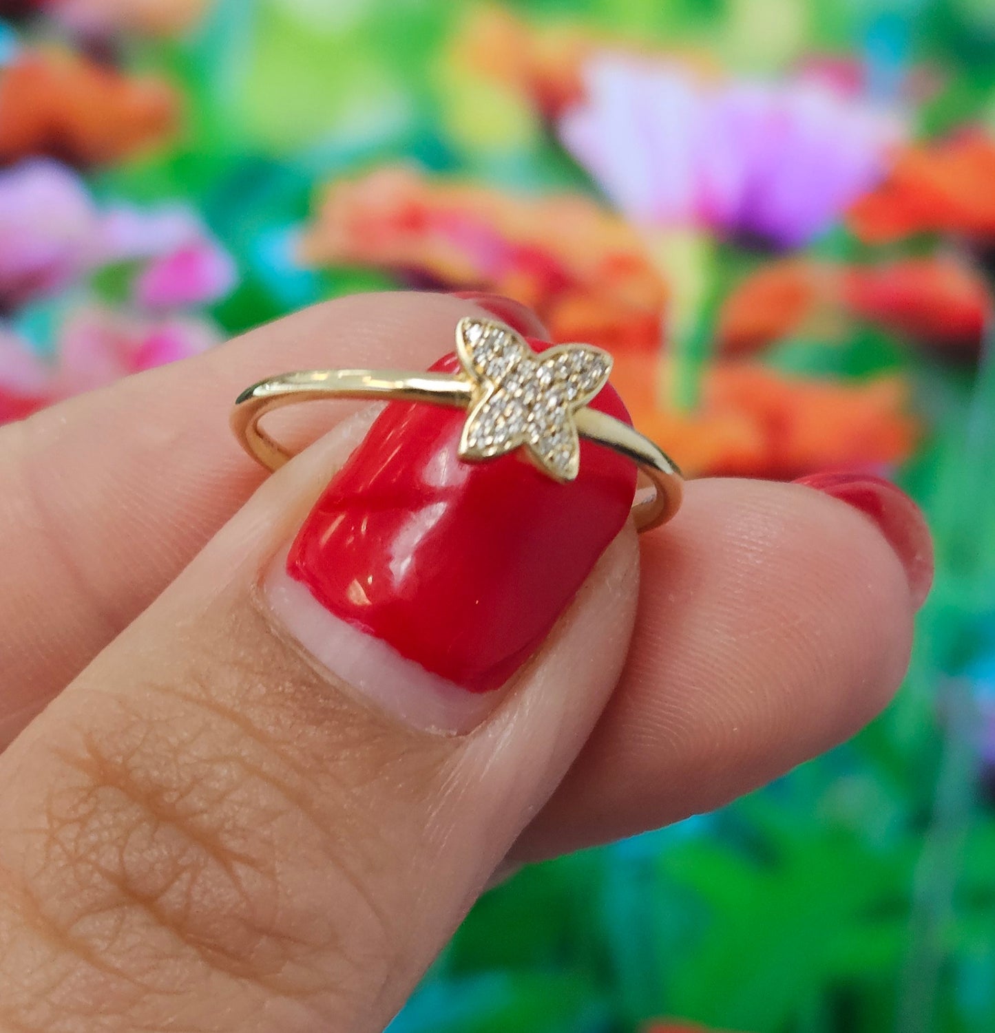 Dainty Diamond Pave Butterfly Ring