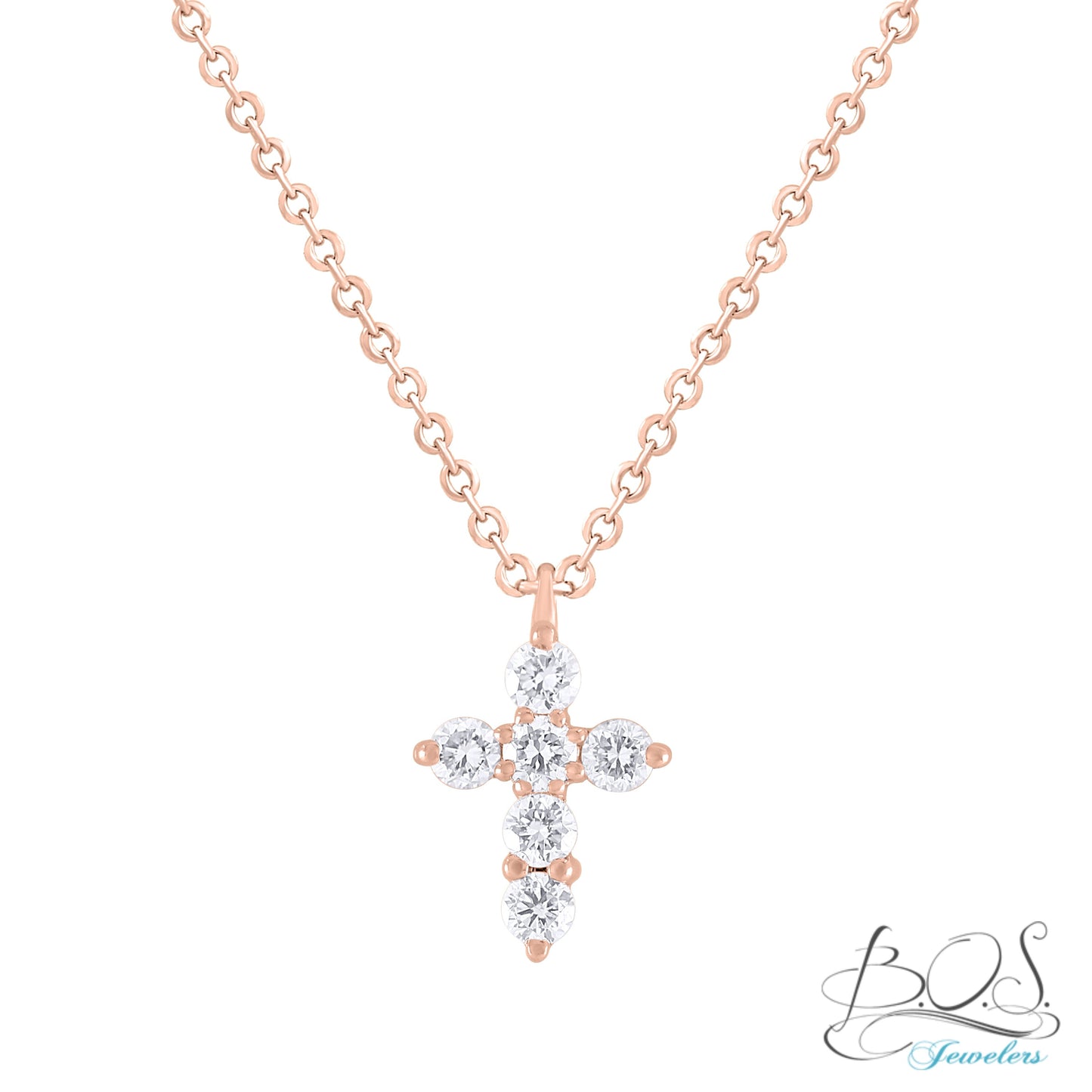 Miniature Diamond Cross in Solid 14K Yellow Gold