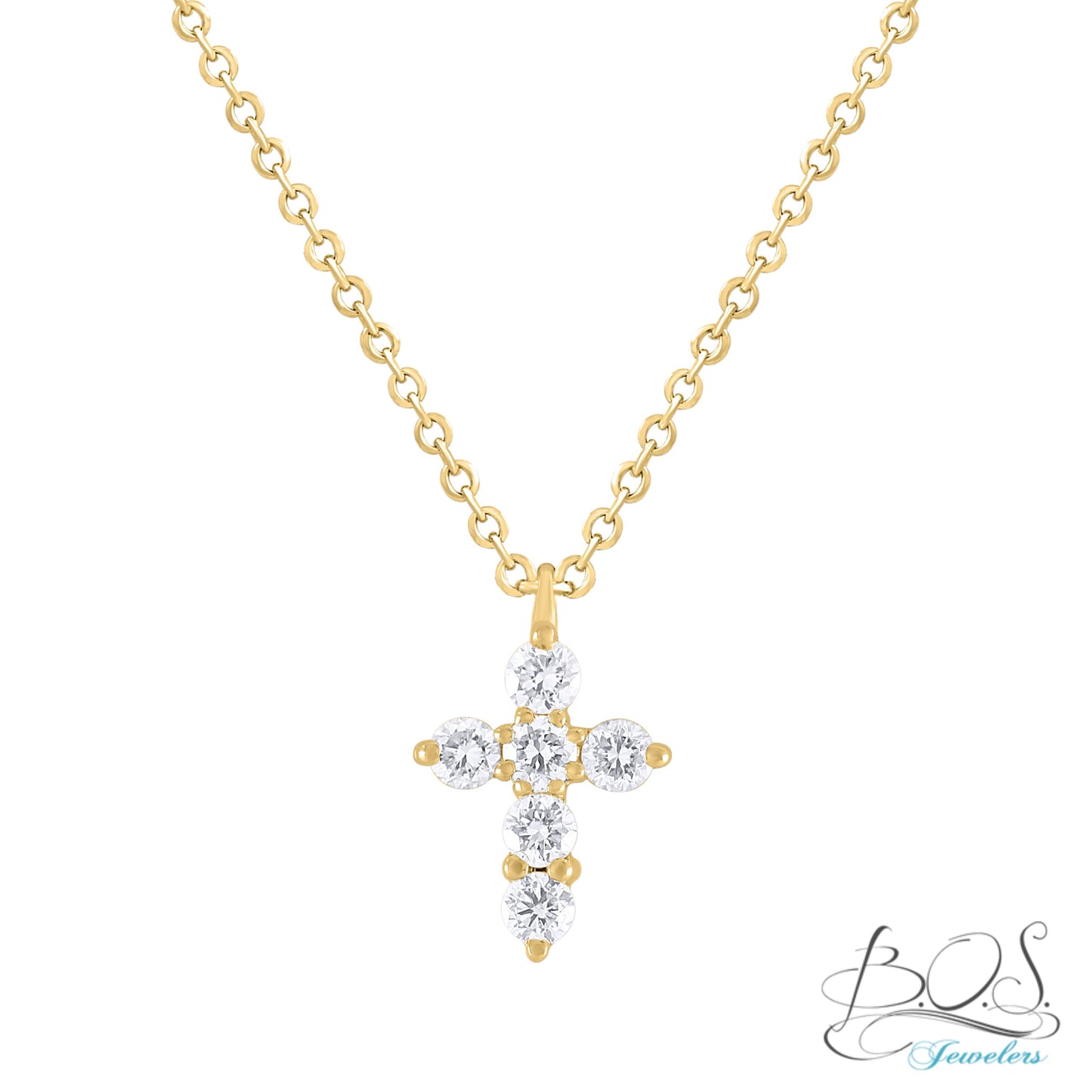 Miniature Diamond Cross in Solid 14K Yellow Gold