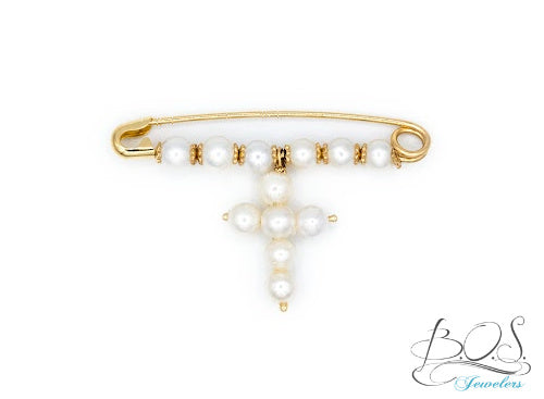 14KY Gold pearl cross on pearl