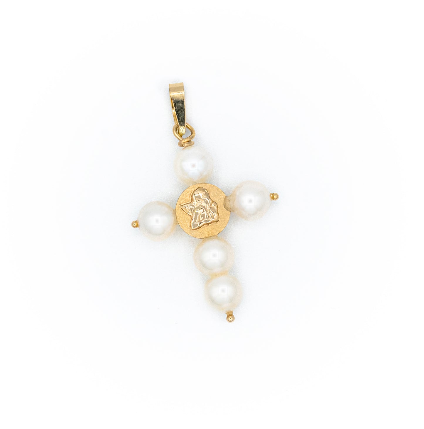 Pearl Cross with Angel 14K Yellow Gold
