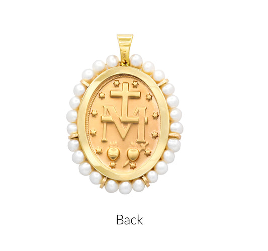 Oval Miraculous Medal Pendant with Pearl Border