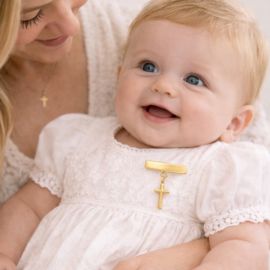 Engravable Plate Small Gold Cross Baby Pin