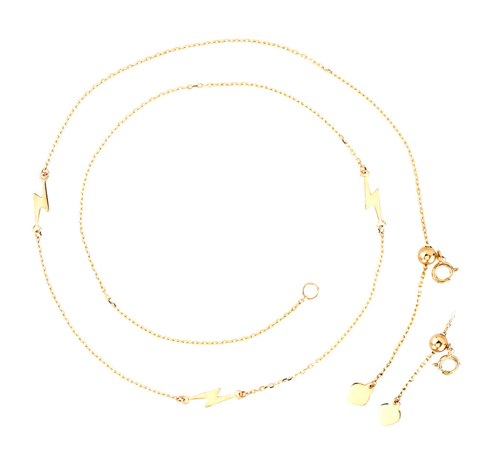 Three Lightning Bolts Choker Necklace 14K Yellow Gold