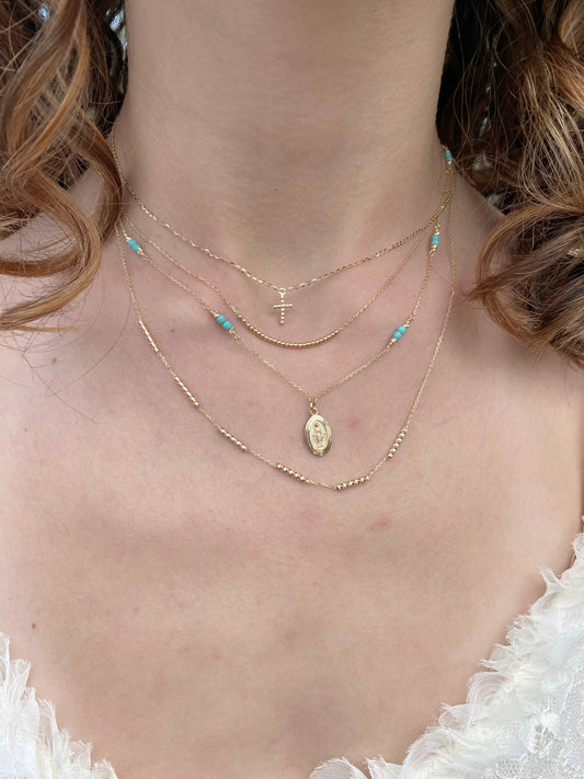 Small Miraculous Medal on Pearl or Turquoise Necklace