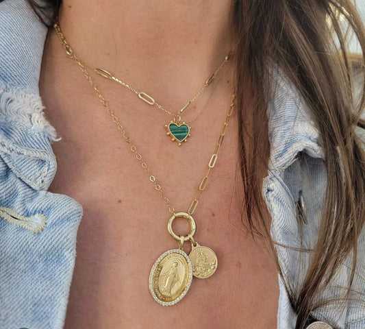Beaded Mother of Pearl or Malachite Heart Pendant Charm