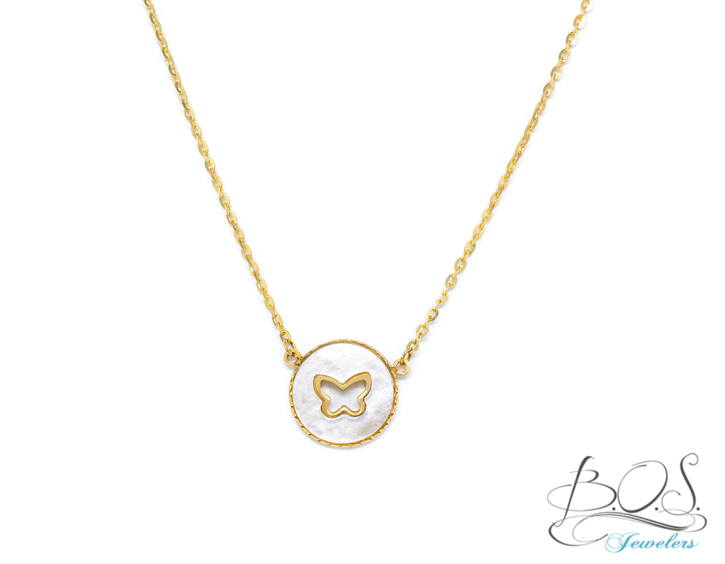 Mother of Pearl Butterfly Cut-Out Necklace 14K Gold