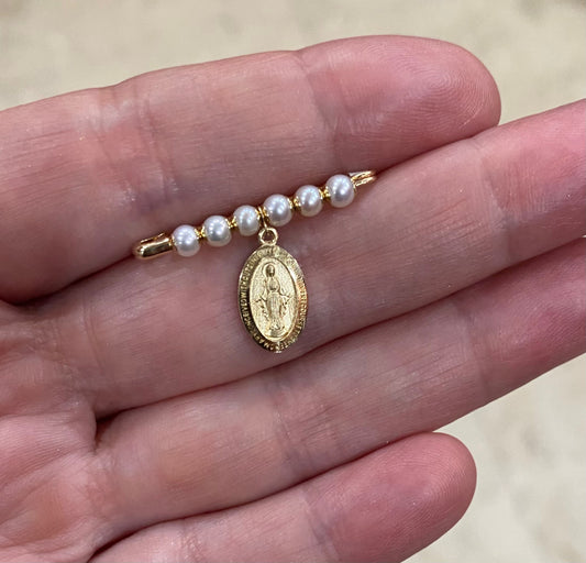 Pearl Baby Pin with Miraculous Medal