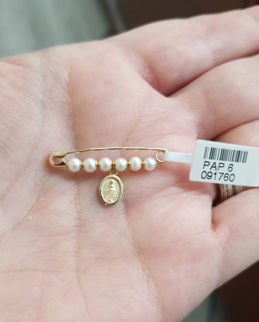 Pearl/Turquoise/Coral Baby Pin with Miraculous Medal