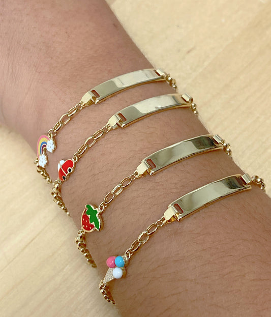 Enamel Strawberry Charm Baby ID Bracelet
