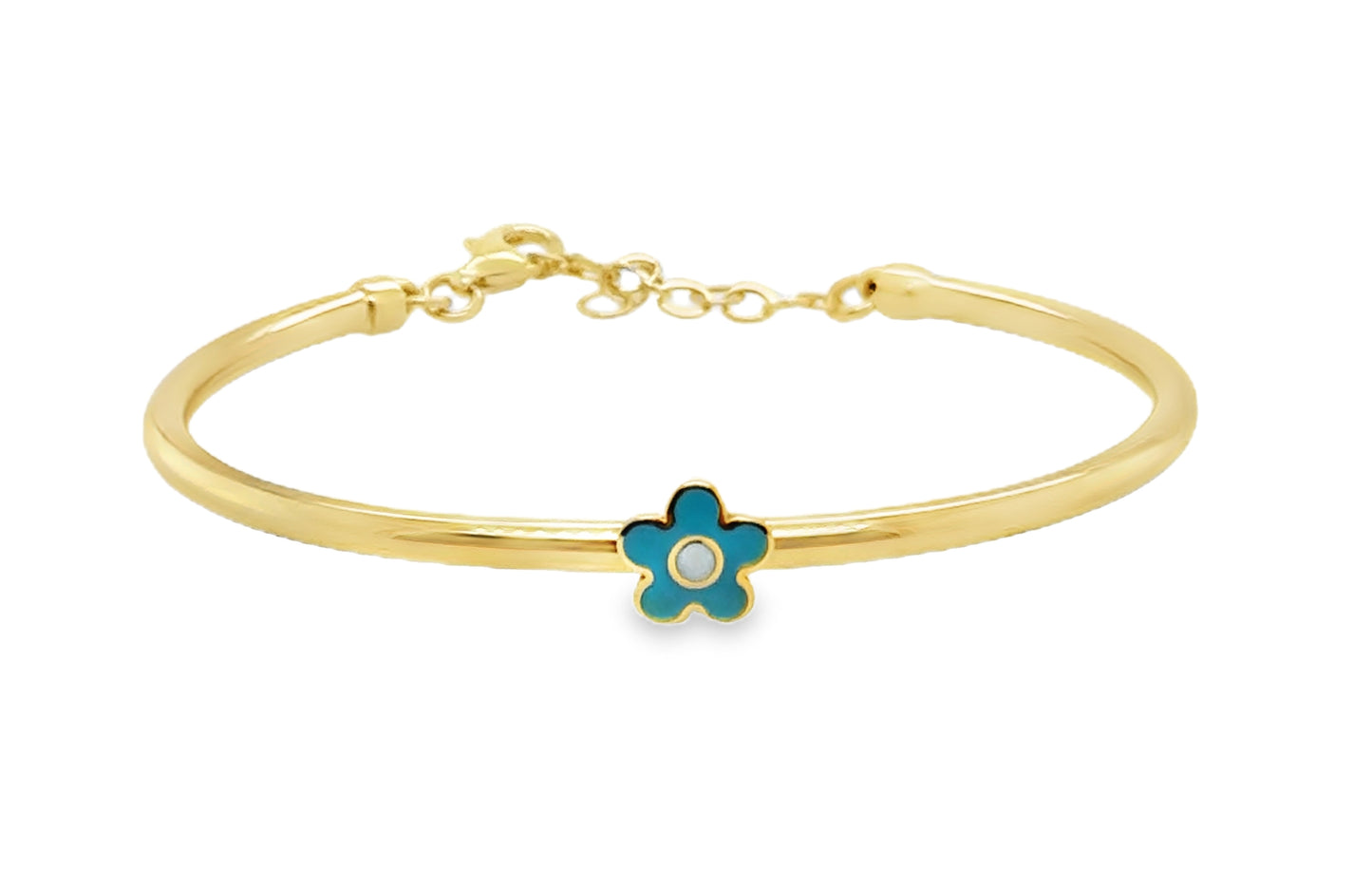 Blue Enamel Daisy Flower Bangle Bracelet