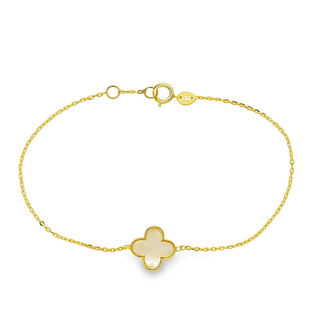 Single Double-Sided Checkered Mother of Pearl Clover Bracelet