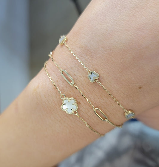 Station Paperclip Link on Cable Chain Bracelet