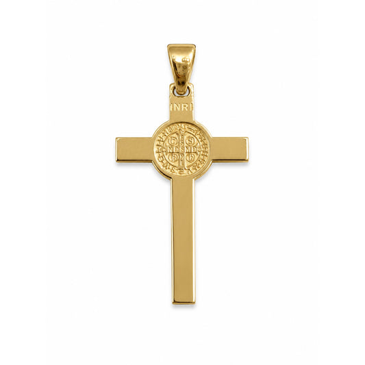 14K Yellow Gold St. Benedict & Jesus Christ Cross Pendant