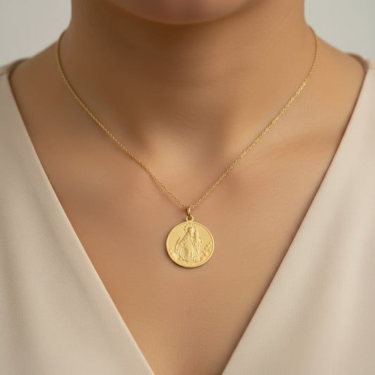 14K Yellow Gold Our Lady of Mount Carmel Medal Pendant