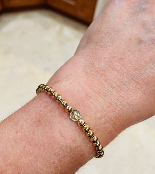 Mini Guardian Angel Gold Filled Elastic Bracelet 6mm