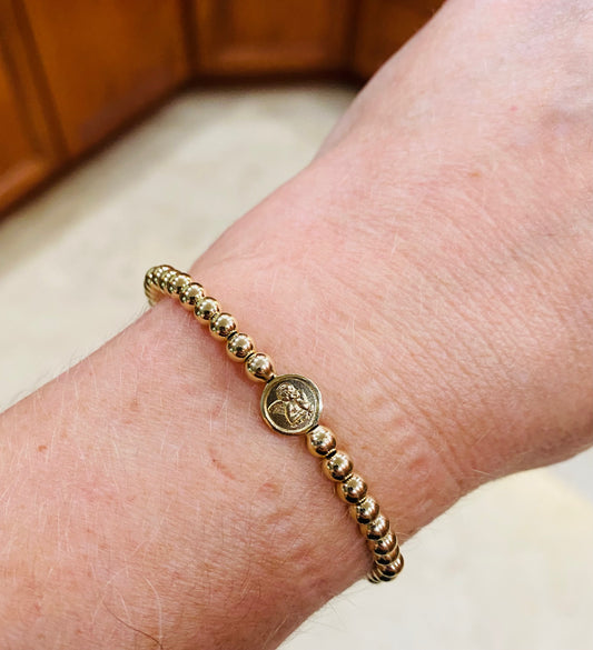Guardian Angel Gold Filled Elastic Bracelet 8mm