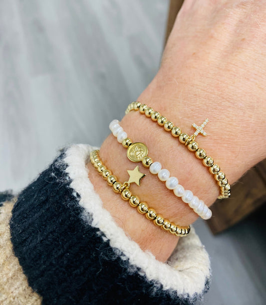 Single Star Dangle Gold Filled Bead Elastic Bracelet