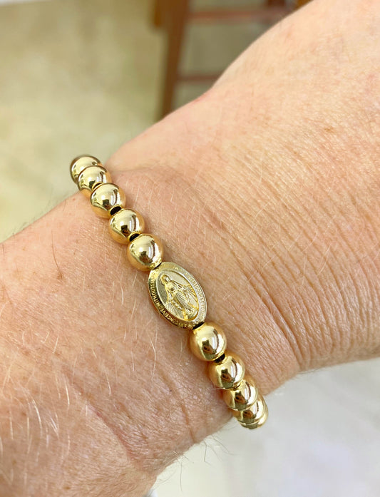 Miraculous Gold Filled Bead Elastic Bracelet 12X8mm