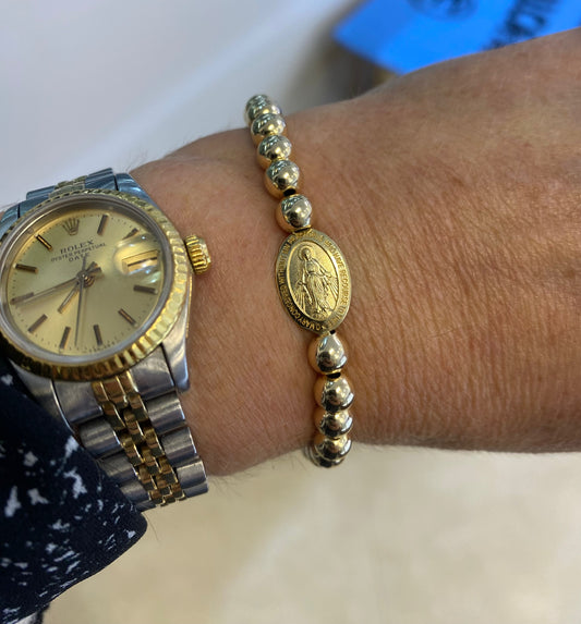 Miraculous Gold Filled Bead Elastic Bracelet 15x11mm