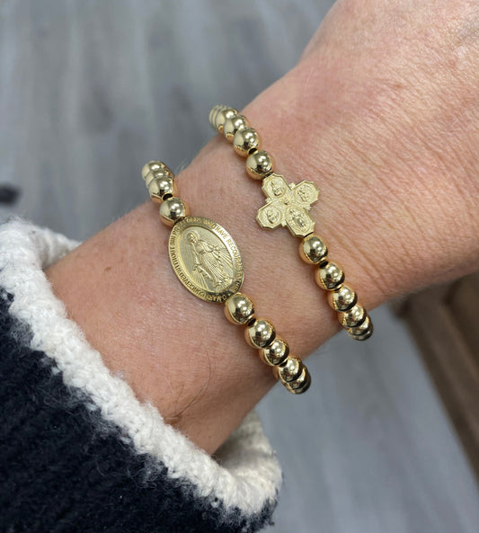 Four Way Cross Gold Filled Elastic Bracelet 14X14mm
