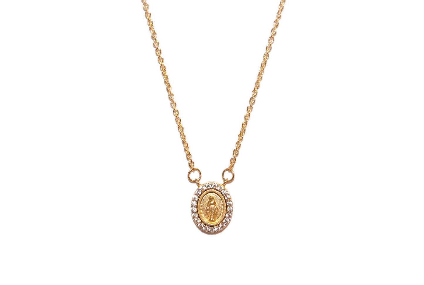 Miniature Guadalupe/Miraculous Medal with CZ Necklace