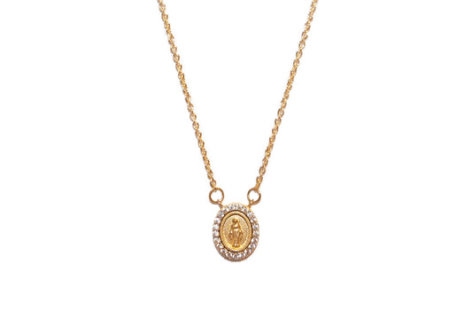 Miniature Guadalupe/Miraculous Medal with CZ Necklace