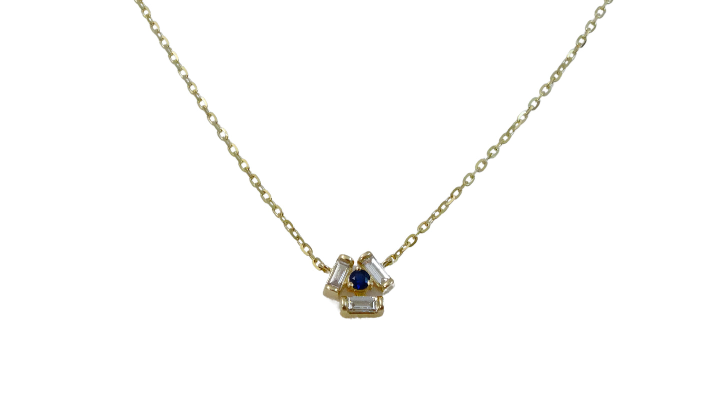 14K Gold Diamond Baguette with Blue Sapphire