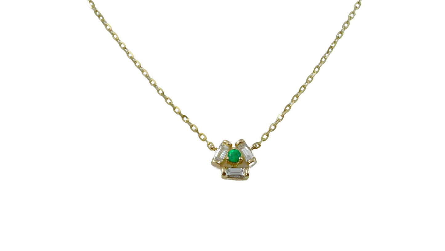 14K Gold Diamond Baguette with Emerald