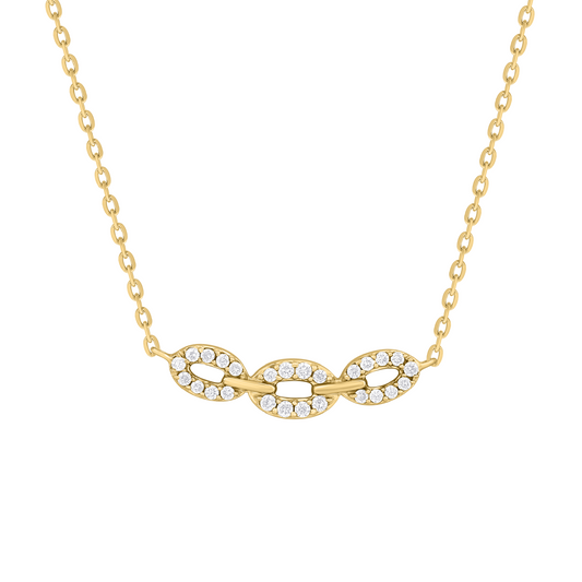 Diamond Mini-Curbed Link Necklace 14K Gold