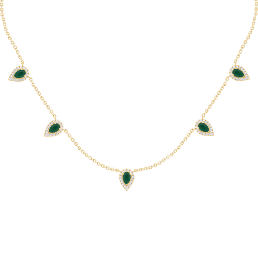 Pear Shape Precious Color Stone and Diamond Necklace