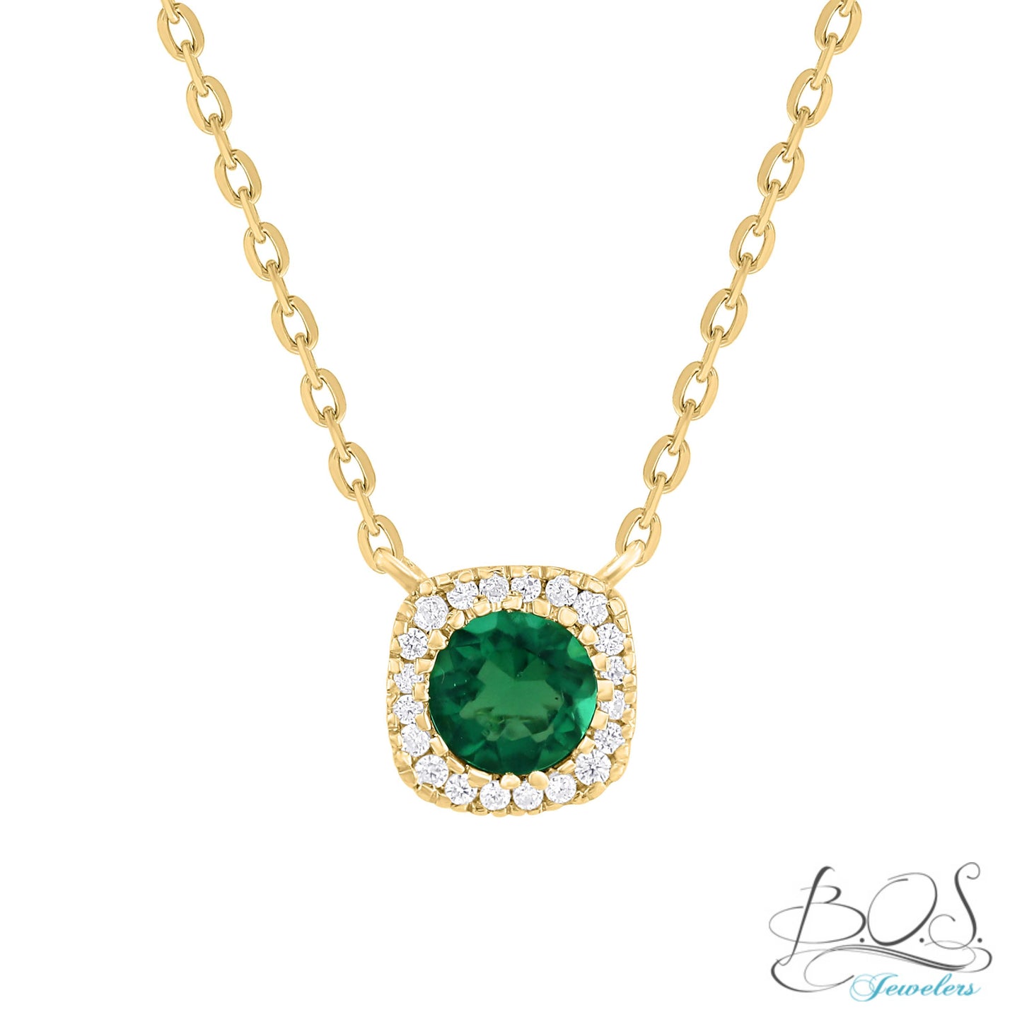 Diamond Cushion Shape Necklace with Ruby, Blue Sapphire or Emerald 14K Gold