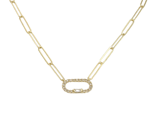 Diamond Oval Pendant on Paperclip Necklace