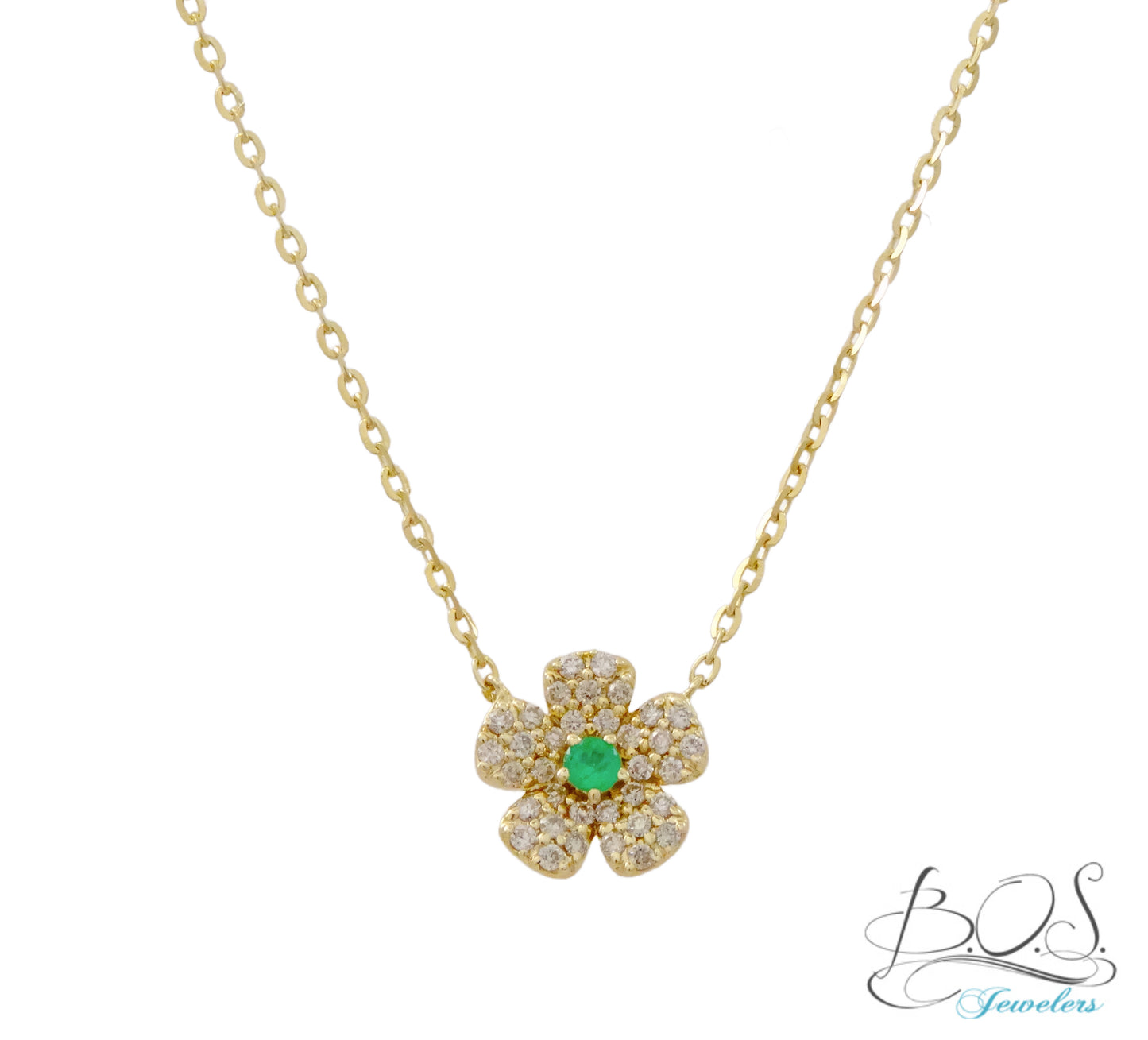 14K Gold Diamond Flower with Color Stone in the center