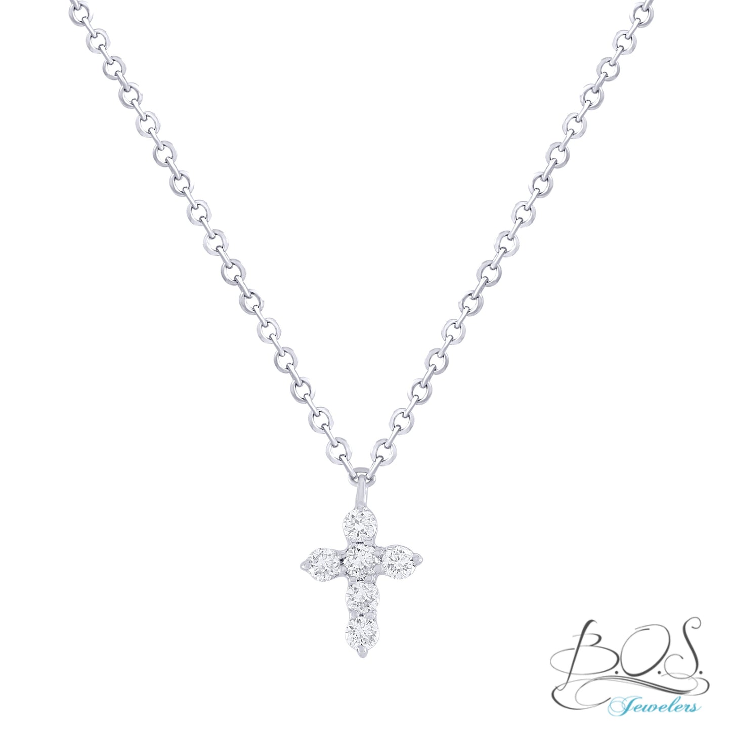 Mini-Miniature Diamond Cross Necklace 14K Gold