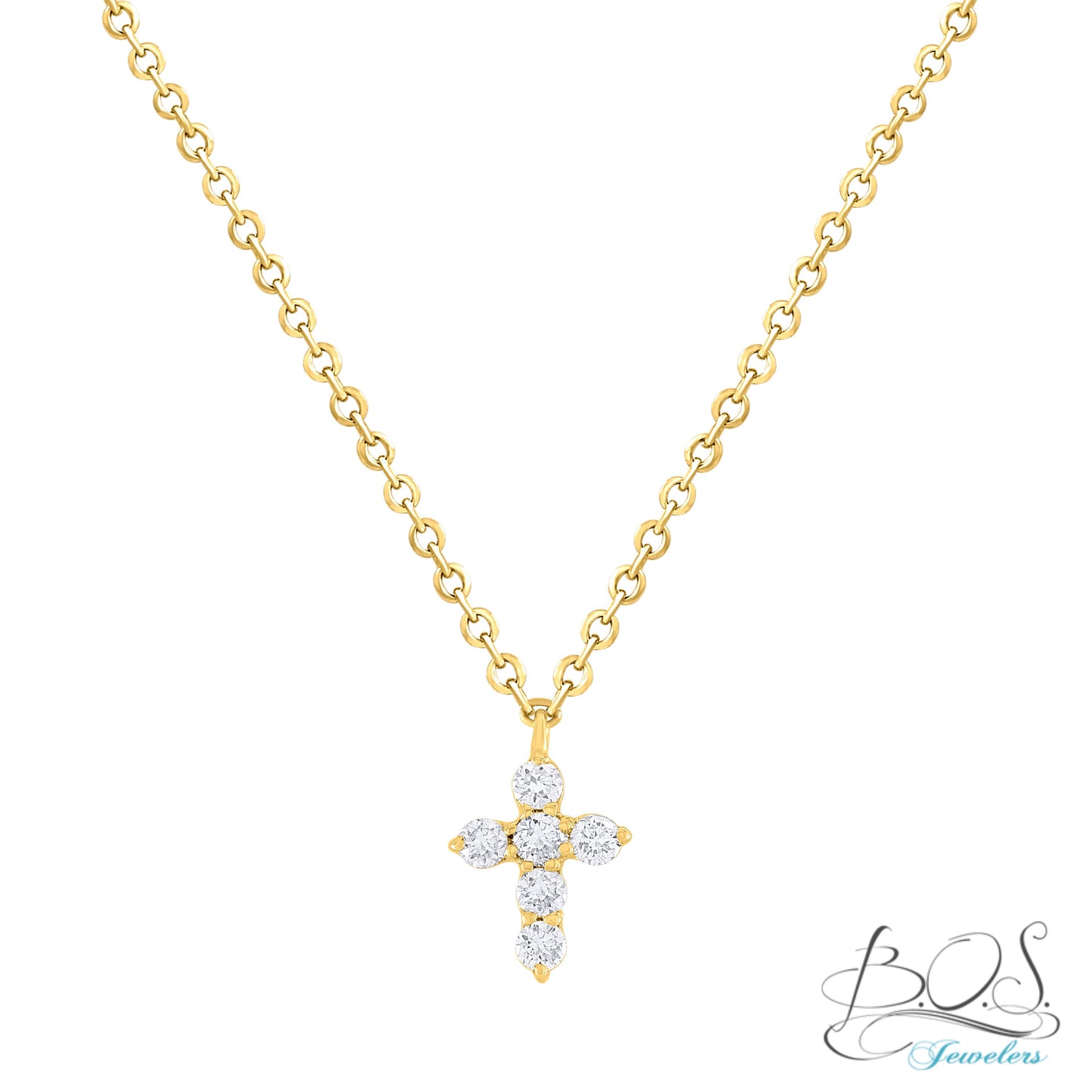 Mini-Miniature Diamond Cross Necklace 14K Gold