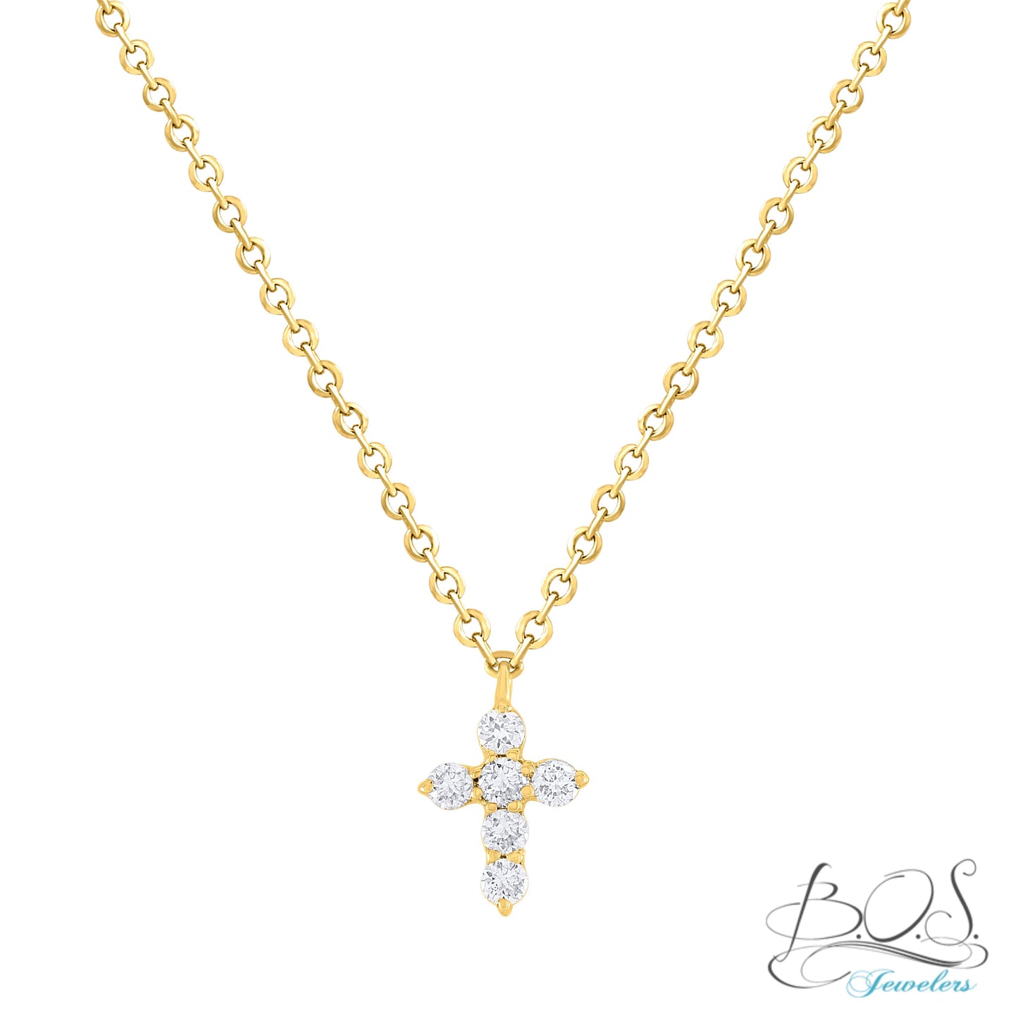 Mini-Miniature Diamond Cross Necklace 14K Gold