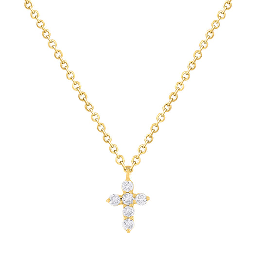 Mini Miniature Diamond Cross Necklace
