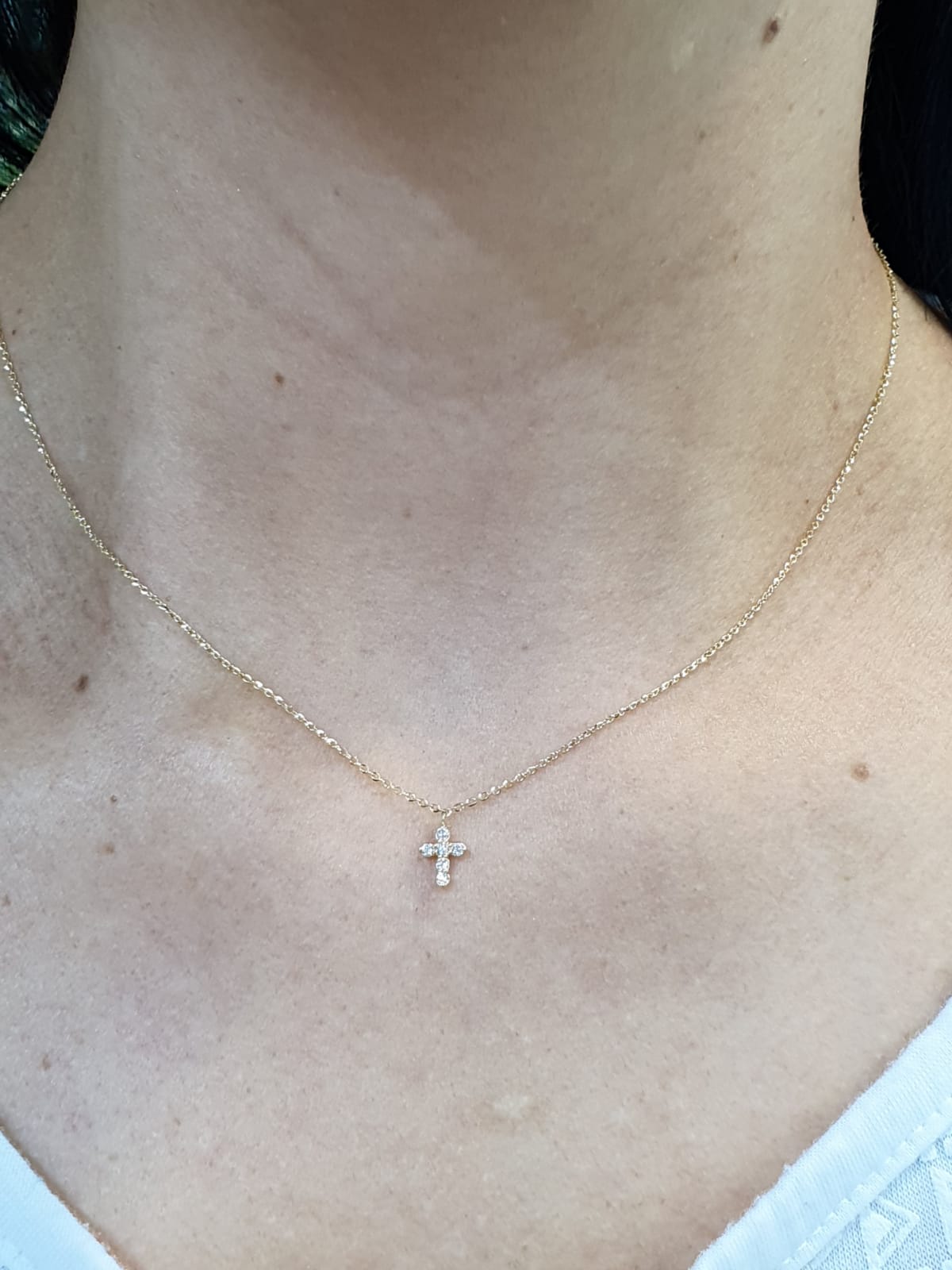 Mini-Miniature Diamond Cross Necklace 14K Gold
