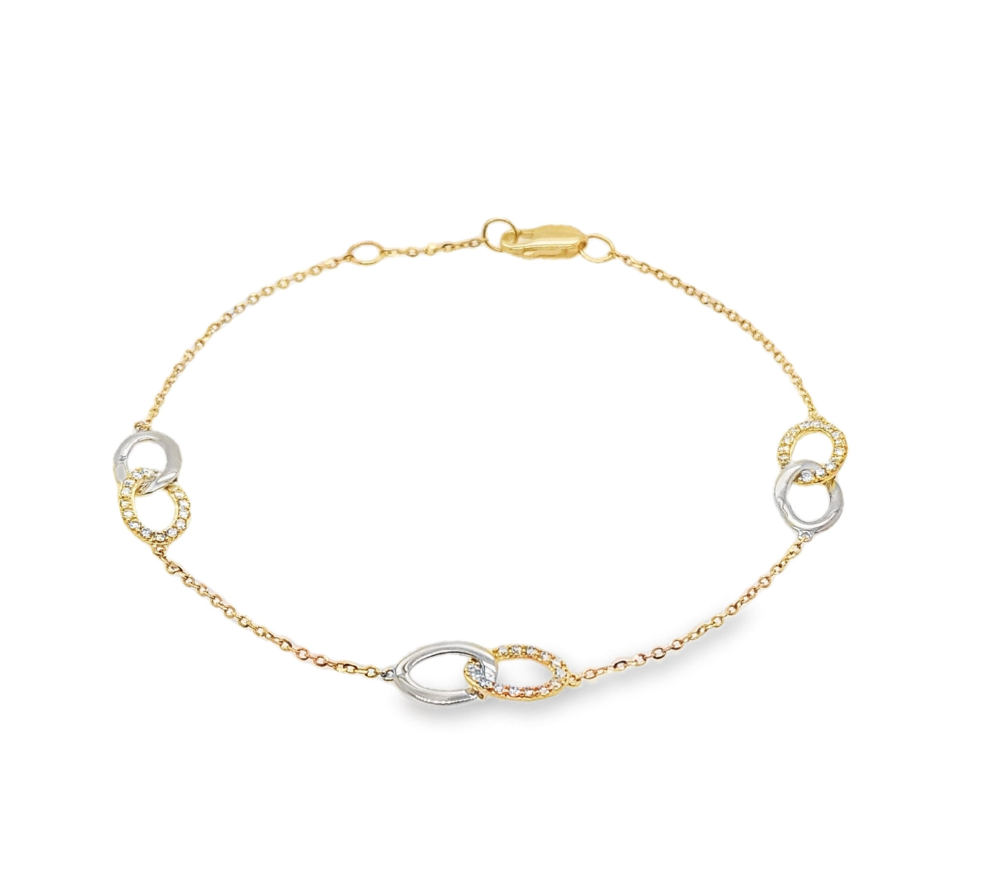 Endless Harmony: 14K Two-Tone Gold Interlocking Diamond Infinity Bracelet