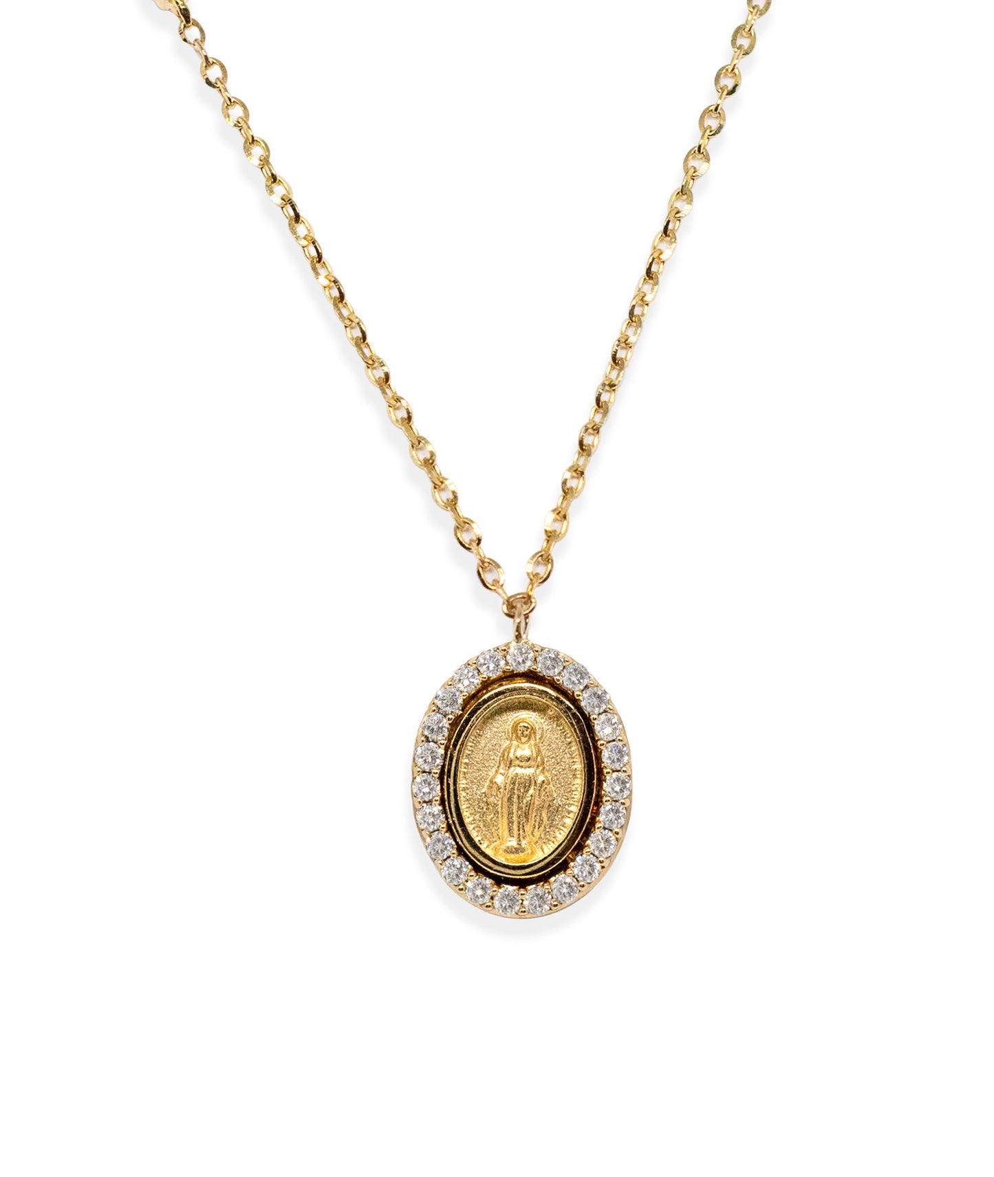 Miniature Miraculous Medal with Diamonds Necklace