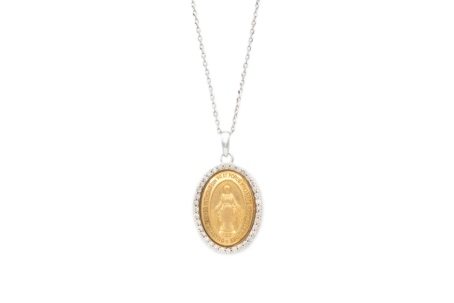 Medium Diamond Miraculous Medal Necklace