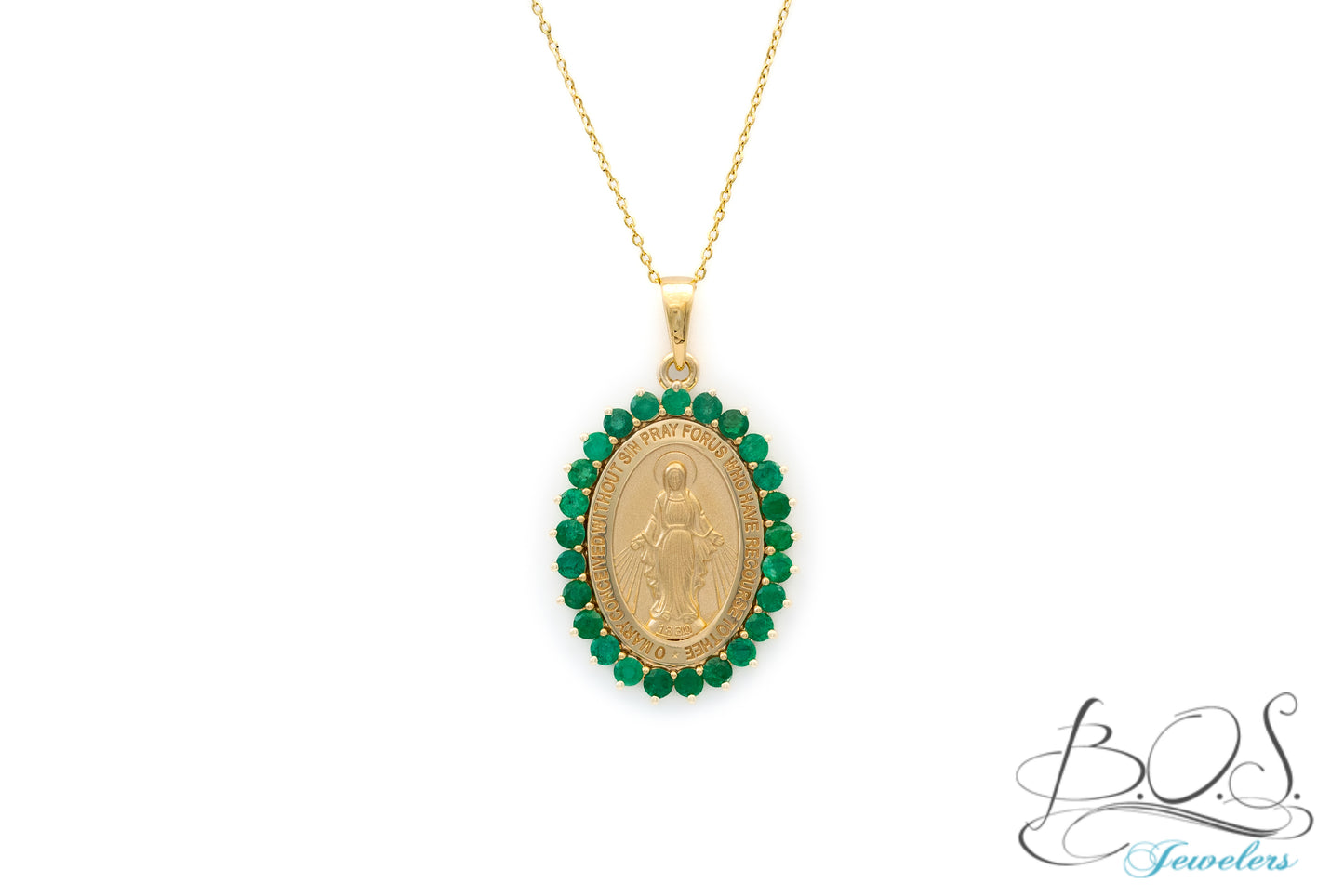 Large Jumbo Stone Miraculous Medal 14K Gold
