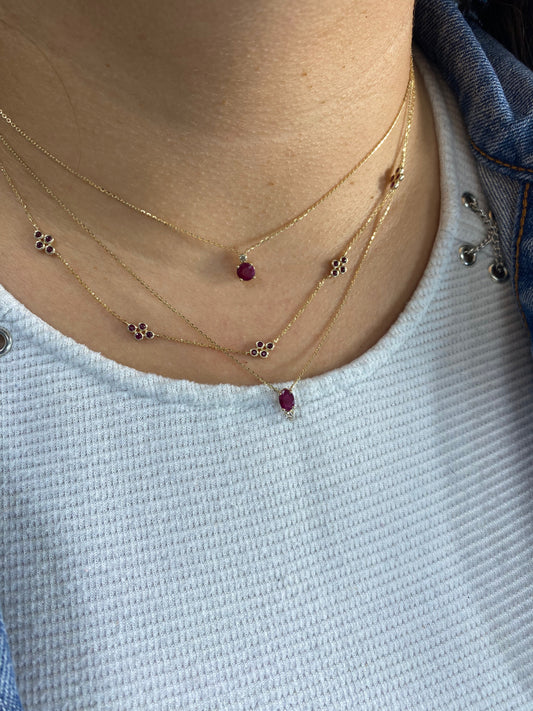 Classic Single Oval Color Stone And Diamond Accent Necklace