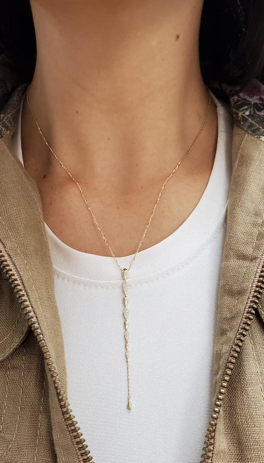 Stationed Gold And Diamonds Teardrops Lariat Necklace