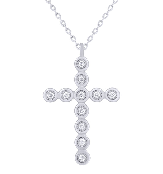 Large Bezel Diamond Cross Necklace